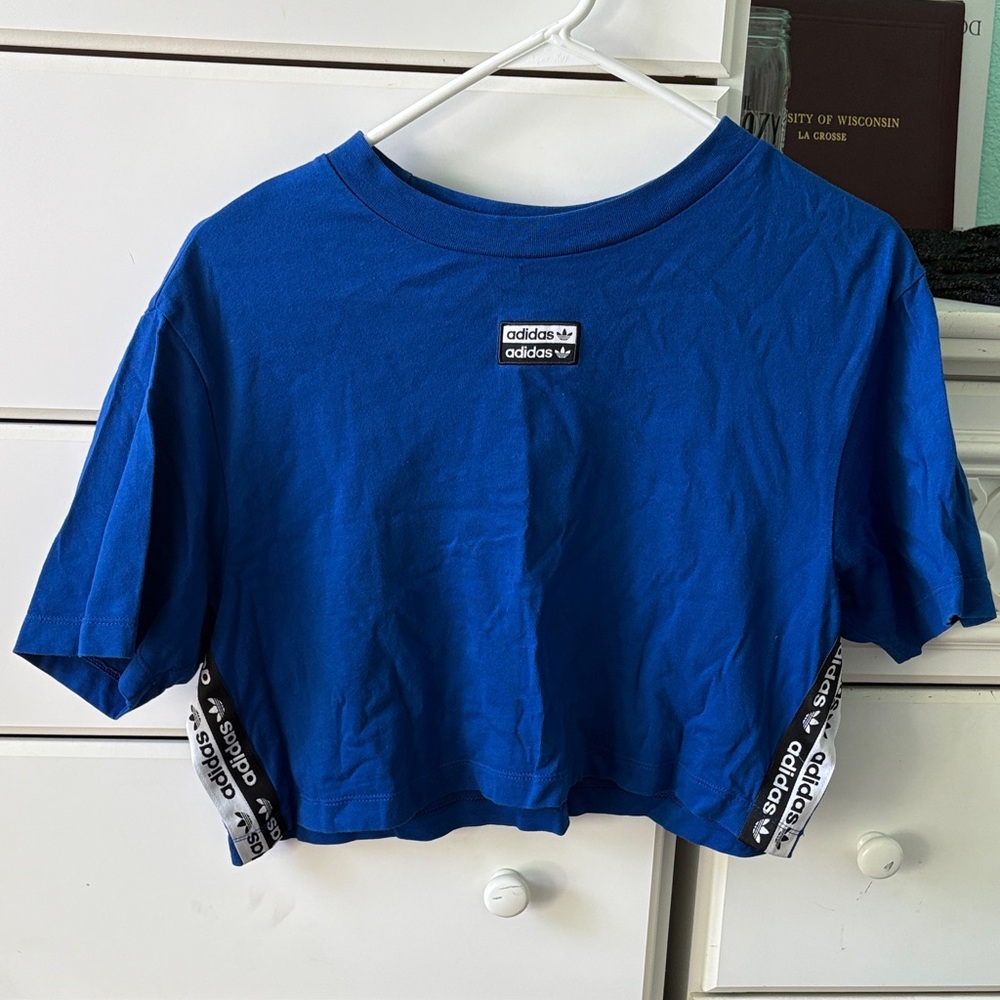Adidas Royal Blue Cropped Tee with Logo Tape